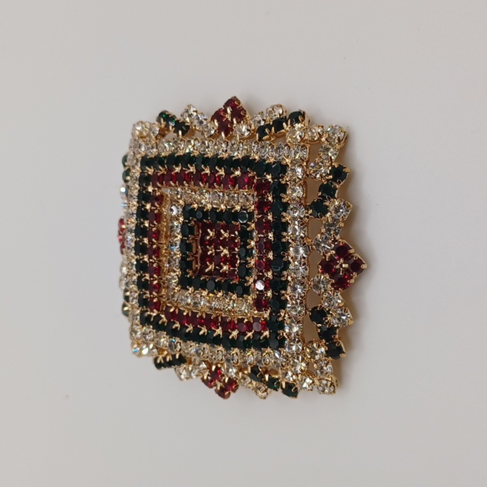 Clear, Red, and Green Rhinestone Brooch - Picture 3 of 5